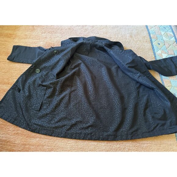 Portrait Black Reversible Hooded Rain Jacket Leopard Print Pockets Women S - Picture 5 of 7